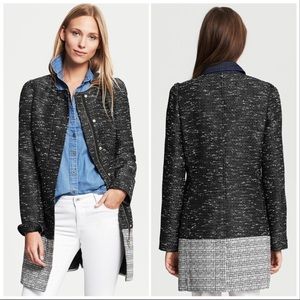 Banana Republic Tweed Puff-Shoulder Colorblock Coat - Size S
